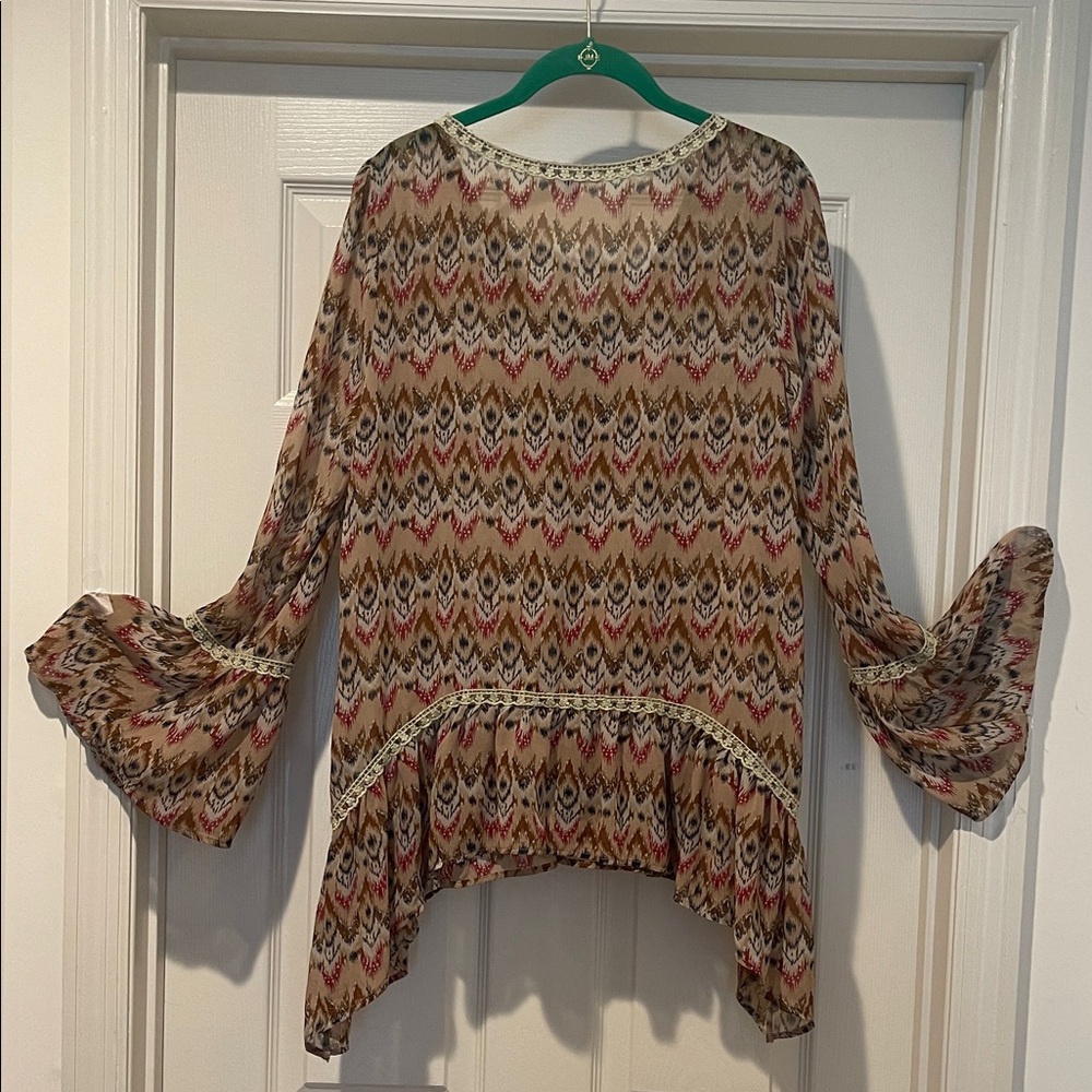 Babydoll Sheer Bell Sleeve Tunic / Beach Cover Up Fairy Boho Garden Flowy Large - Picture 7 of 15